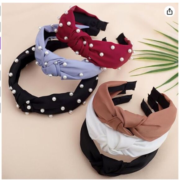 Set of Six 6 Fabric Faux Pearls Women's Headbands Great Colors - Picture 1 of 4